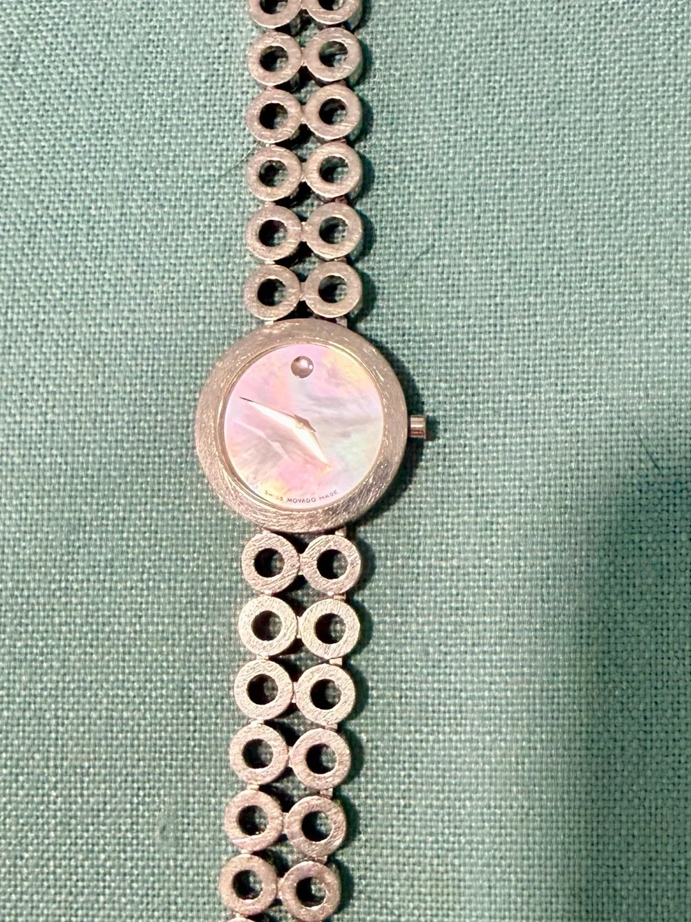 Movado Silver Women's Watch with Circular Link Bracelet